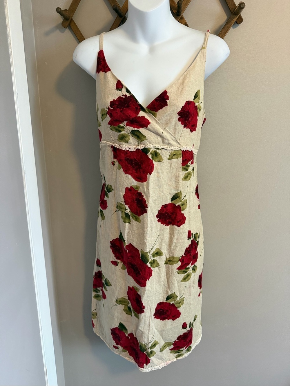 Vintage Jessica 90s Rose Linen Whimsigoth Dress M